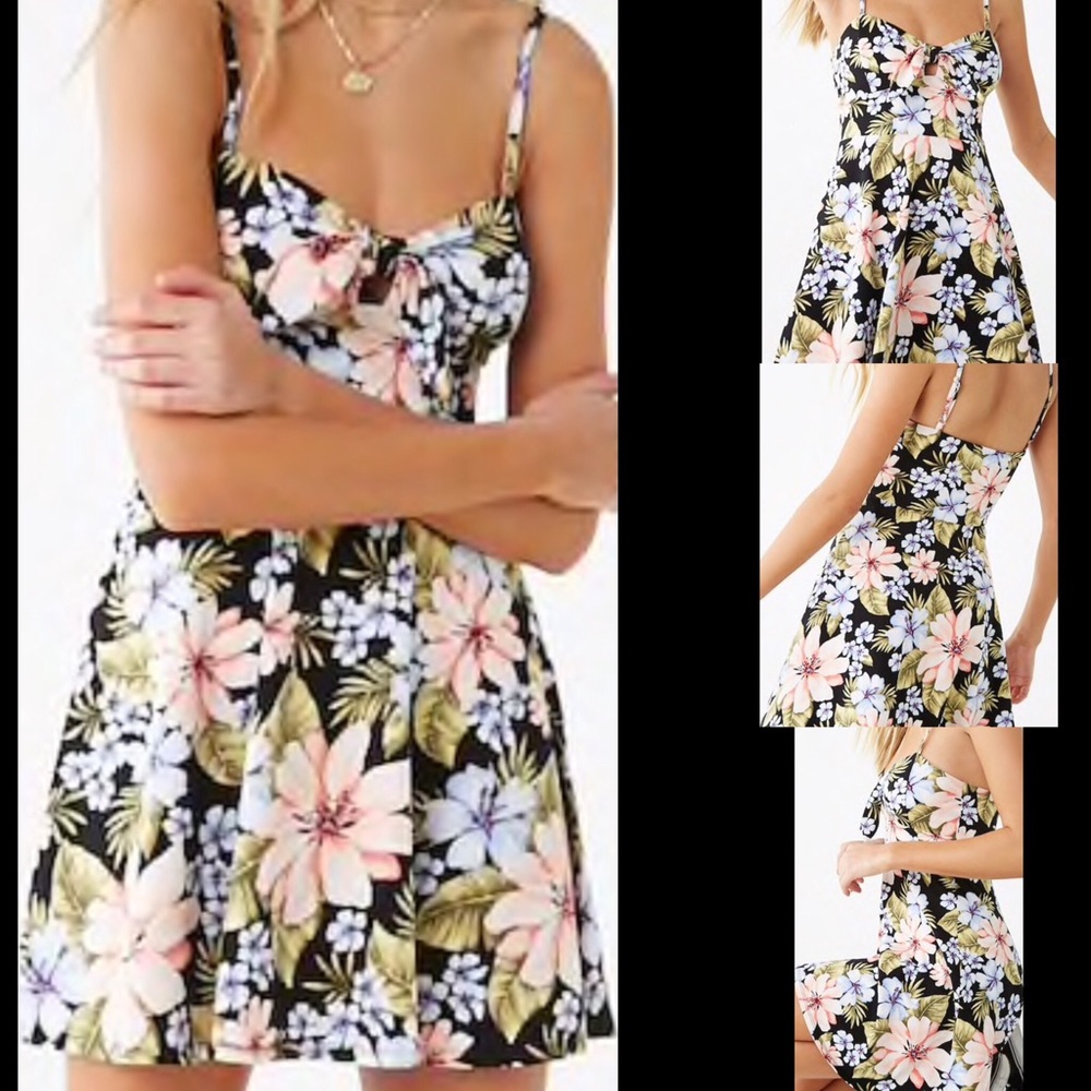 Tropical floral fit and flair mini dress